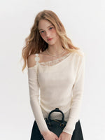 Lace Trim Asymmetric Knit Top