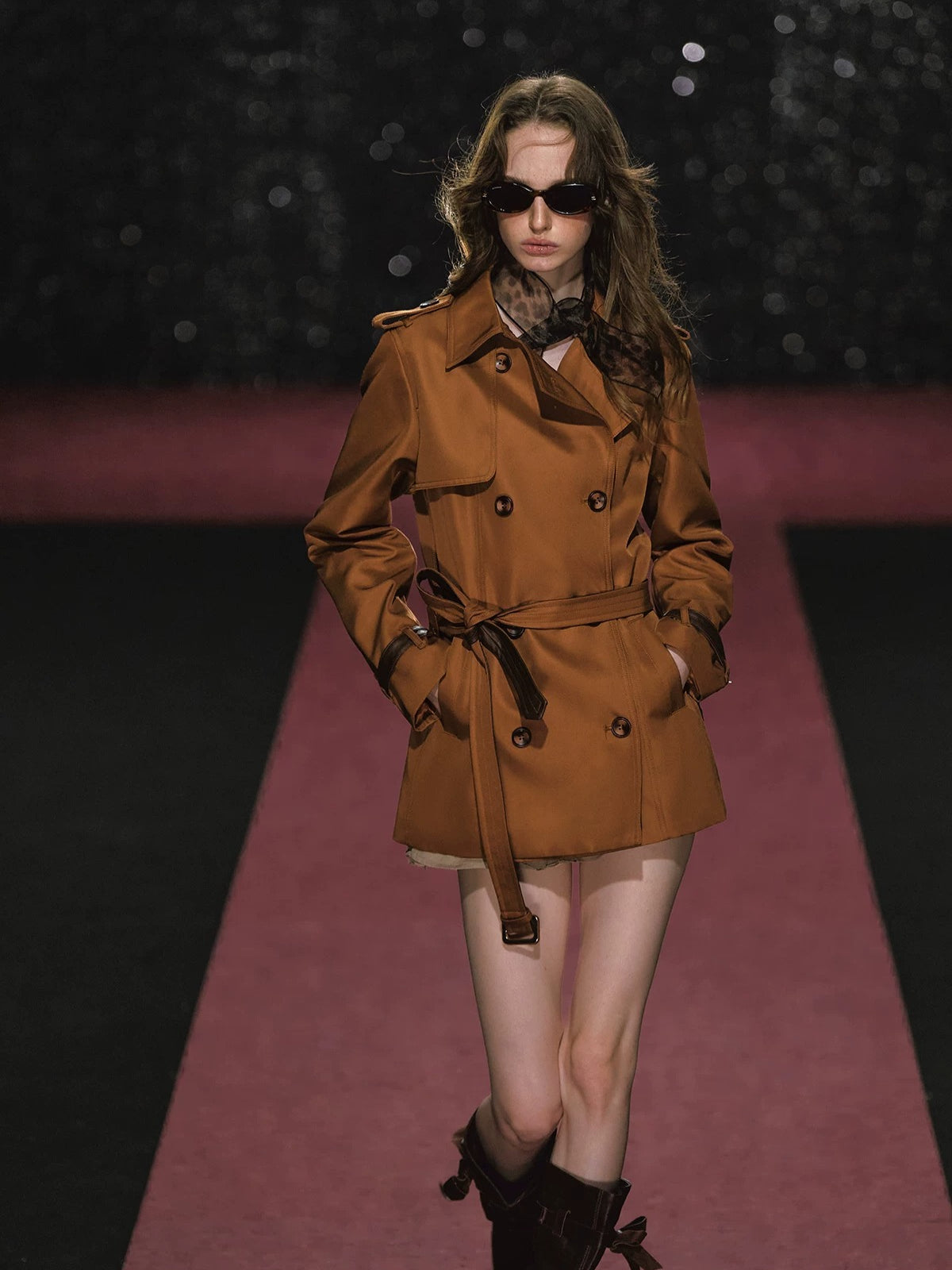Double Breasted Cinched Waist Trench Coat