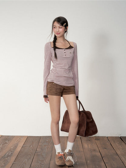Two-piece Look Striped Hooded Tee