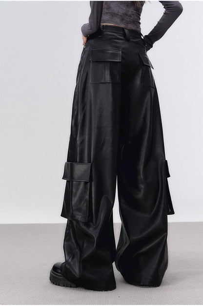 Black Rivet Straight Leather Pants