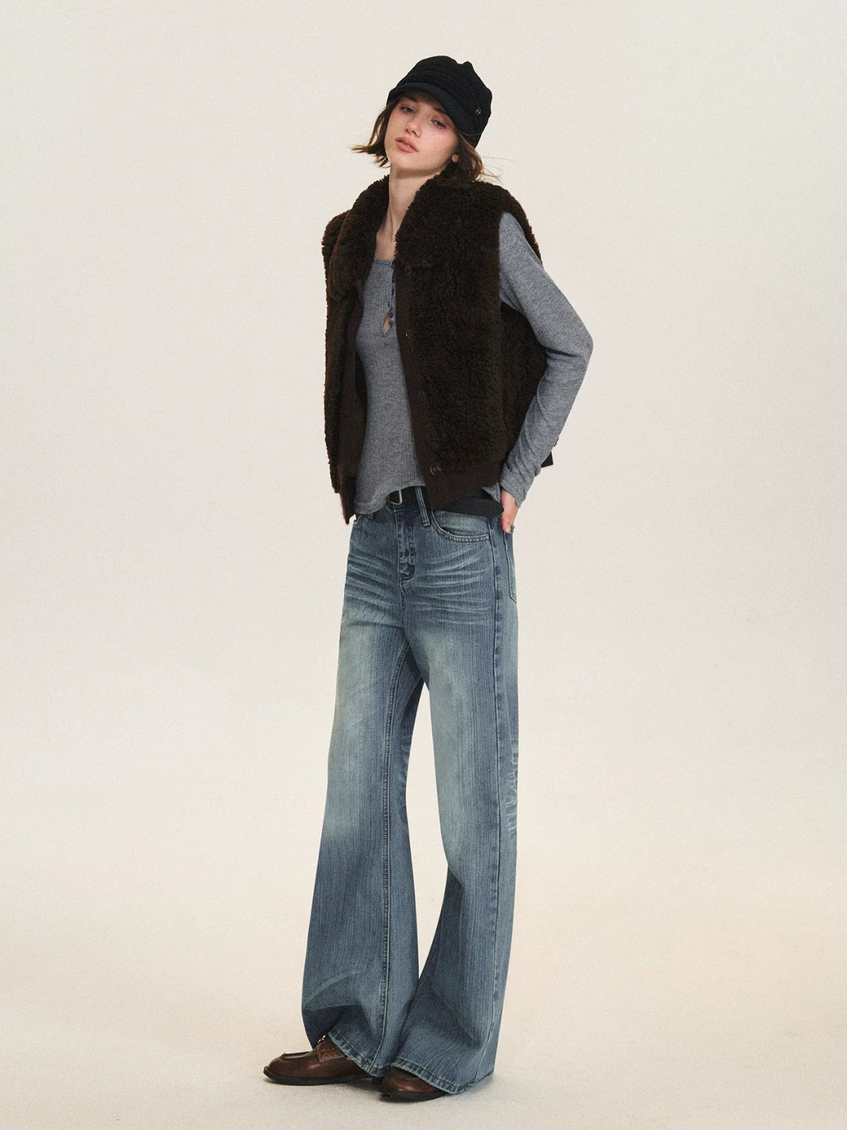 Faux Fur Knit Trim Vest