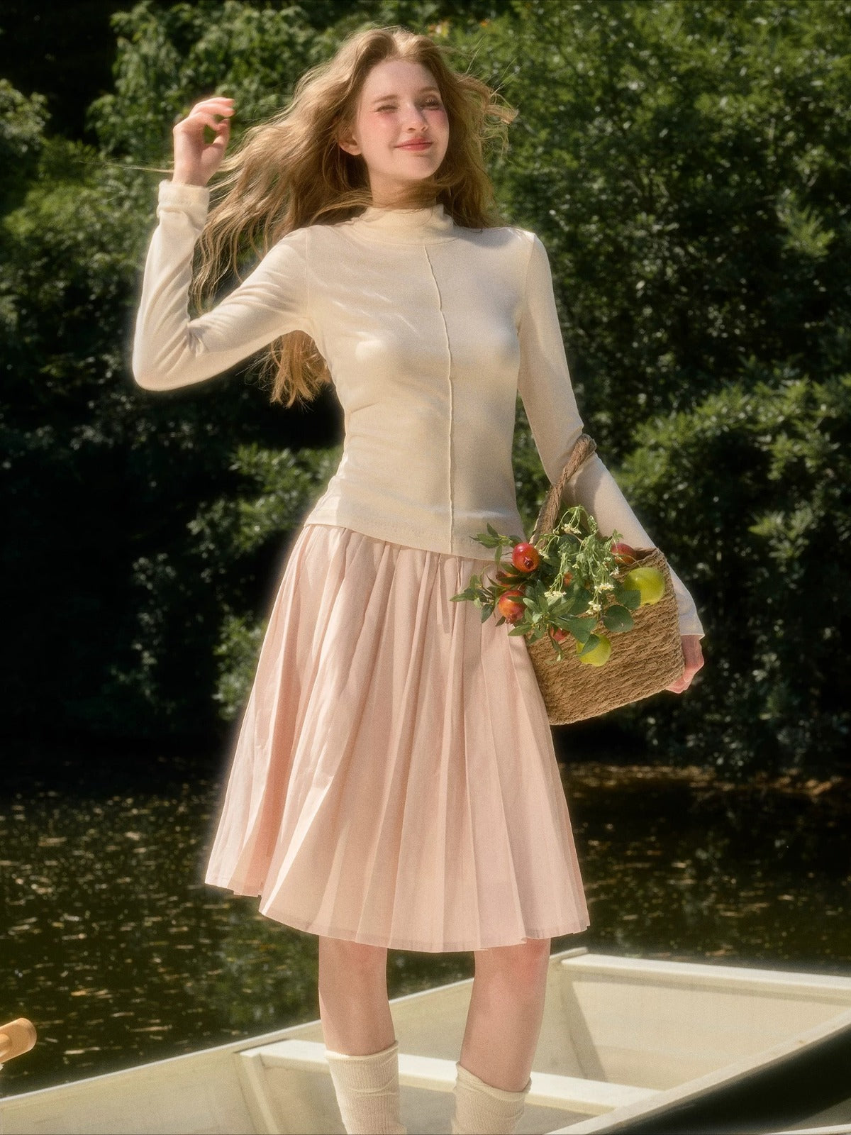 Pleated Floral Skirt