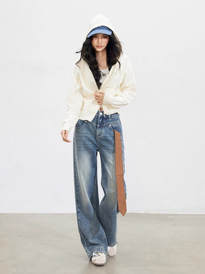 Off-white Embroidered Knit Hoodie Cardigan