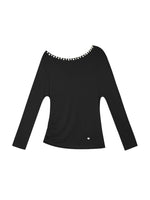 Off-Shoulder Pearl-Button Long-Sleeve T-Shirt