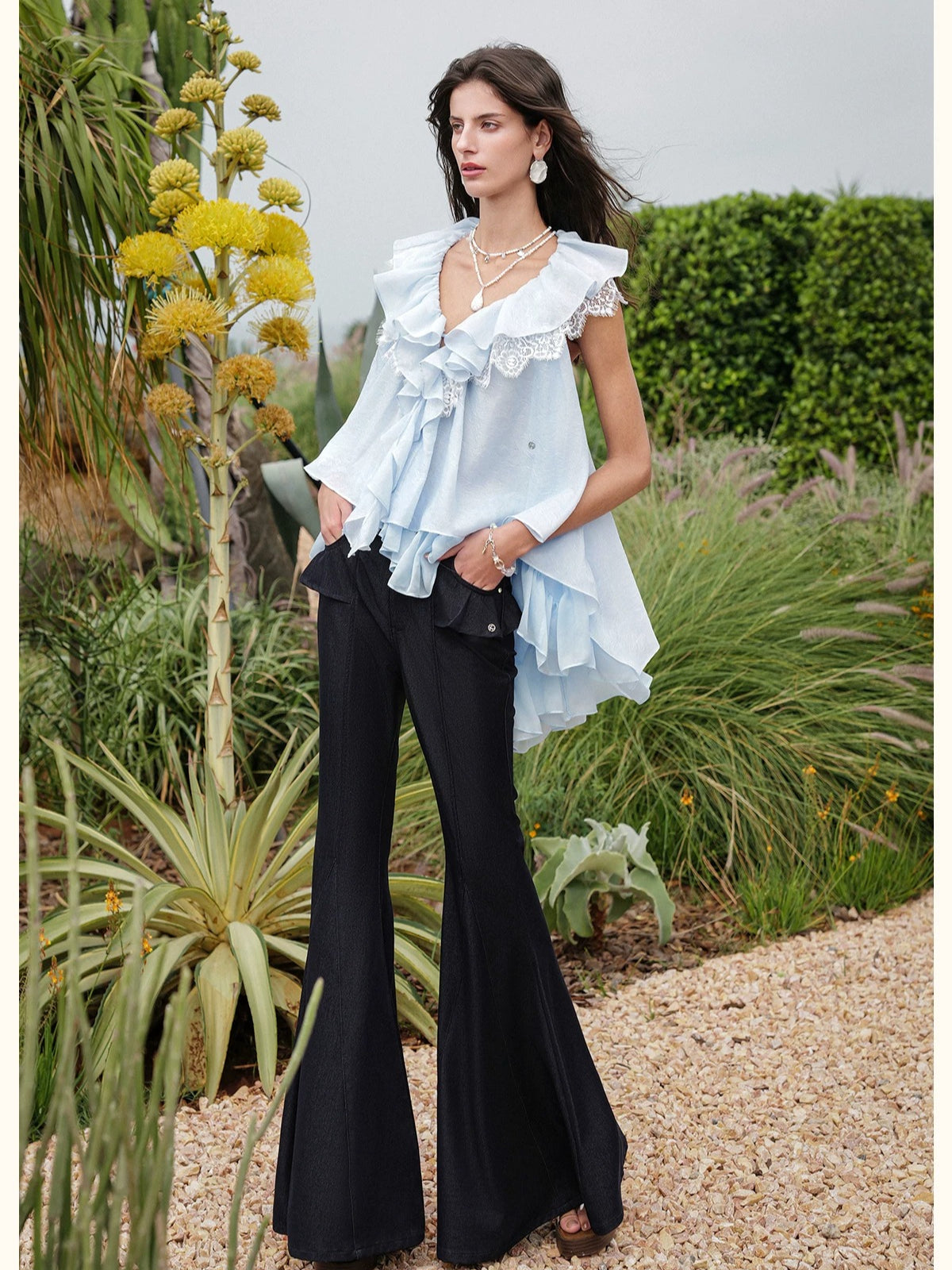 Ruffle V-Neck Sleeveless Blouse