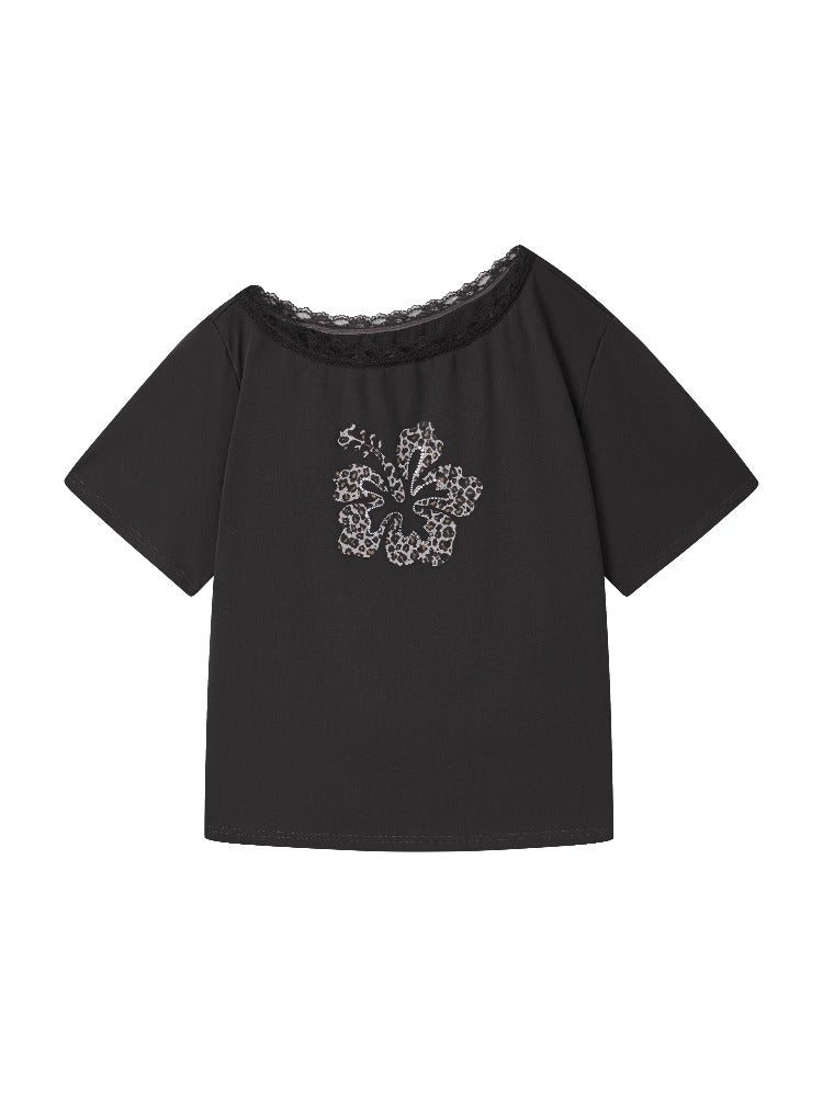 Leopard Rhinestone Shoulder Top