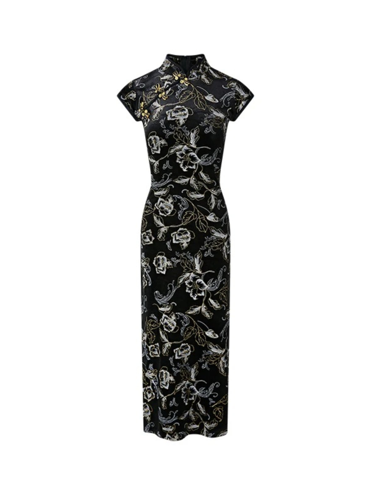 Black Velvet A-Line Qipao Dress