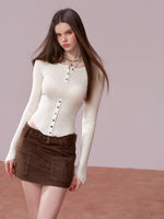 Ribbed Button Waist Knit T-shirt