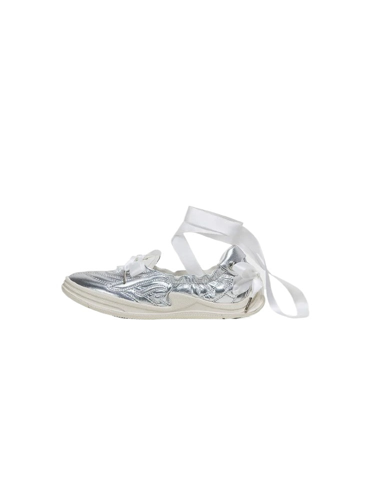 Silvery Ballet Bow Flats