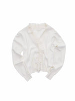 Ruffle Trim Ruched Knit Cardigan