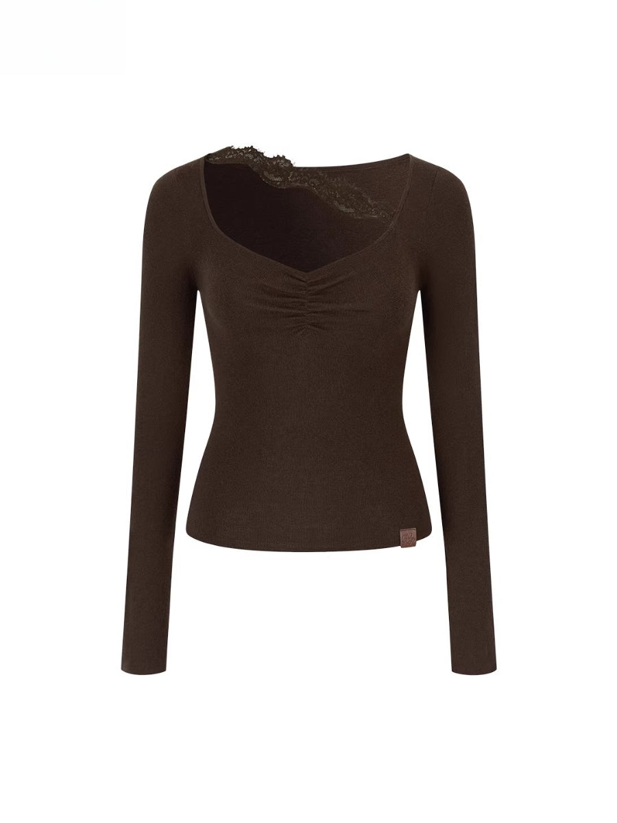 Ruched Lace Detail Knit Top