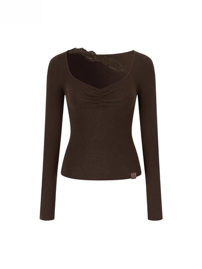 Ruched Lace Detail Knit Top