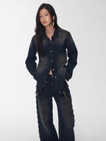 Vintage Washed Frayed-Edge Denim Shirt