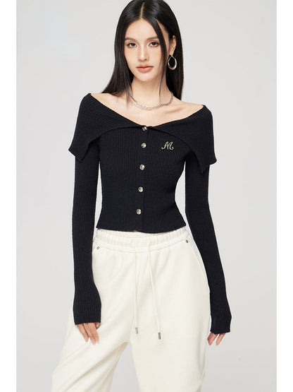 Black &amp; Off-white Turn-down Collar Sweater