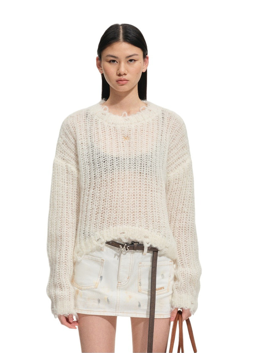 Distressed Mohair Wool Knit Top