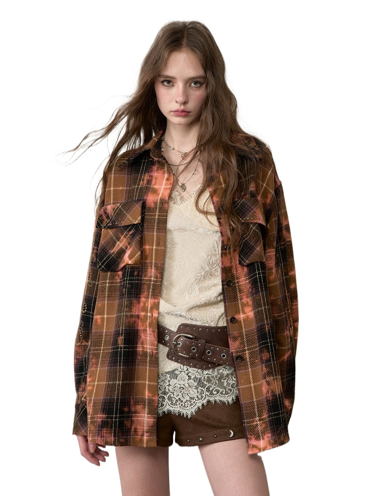 Oversized Plaid Studded Shirt