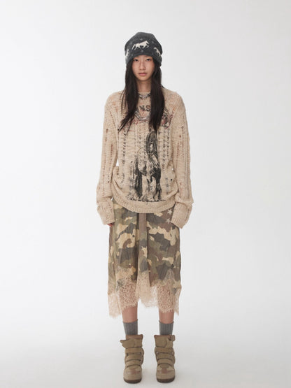 Camouflage Lace Trim Slip Dress