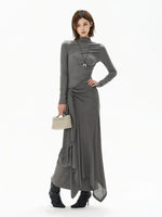 Gray Tie Detail High Neck Knit Dress