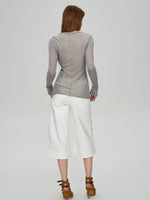 Camel Hair Sequin V-Neck Top