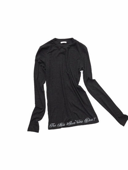 Basic Letter Print Semi-Sheer Long Sleeve Tee