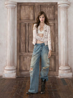 Distressed Low-Rise Wide-Leg Jeans