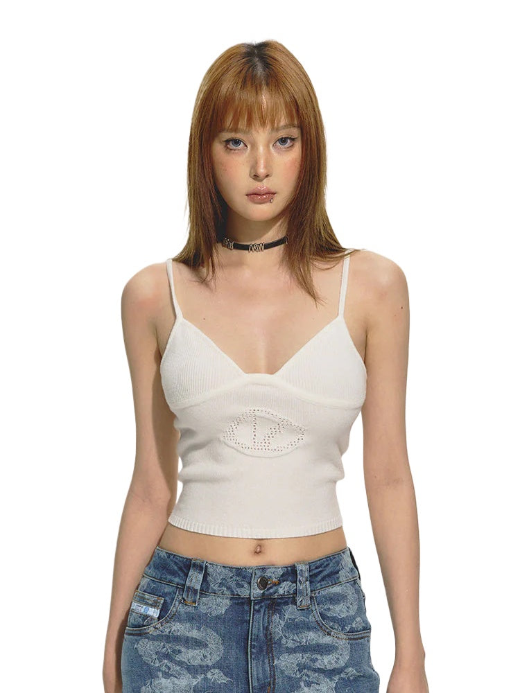 Pink &amp; White Cutout Knitted Halter Top