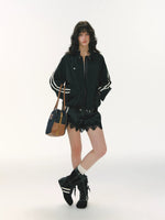Ribbon Ruffle Drawstring Jacket