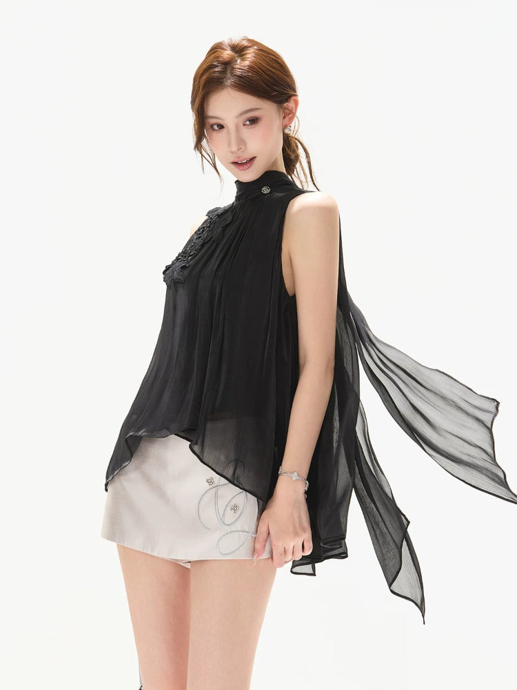 Beaded Satin Halter Top