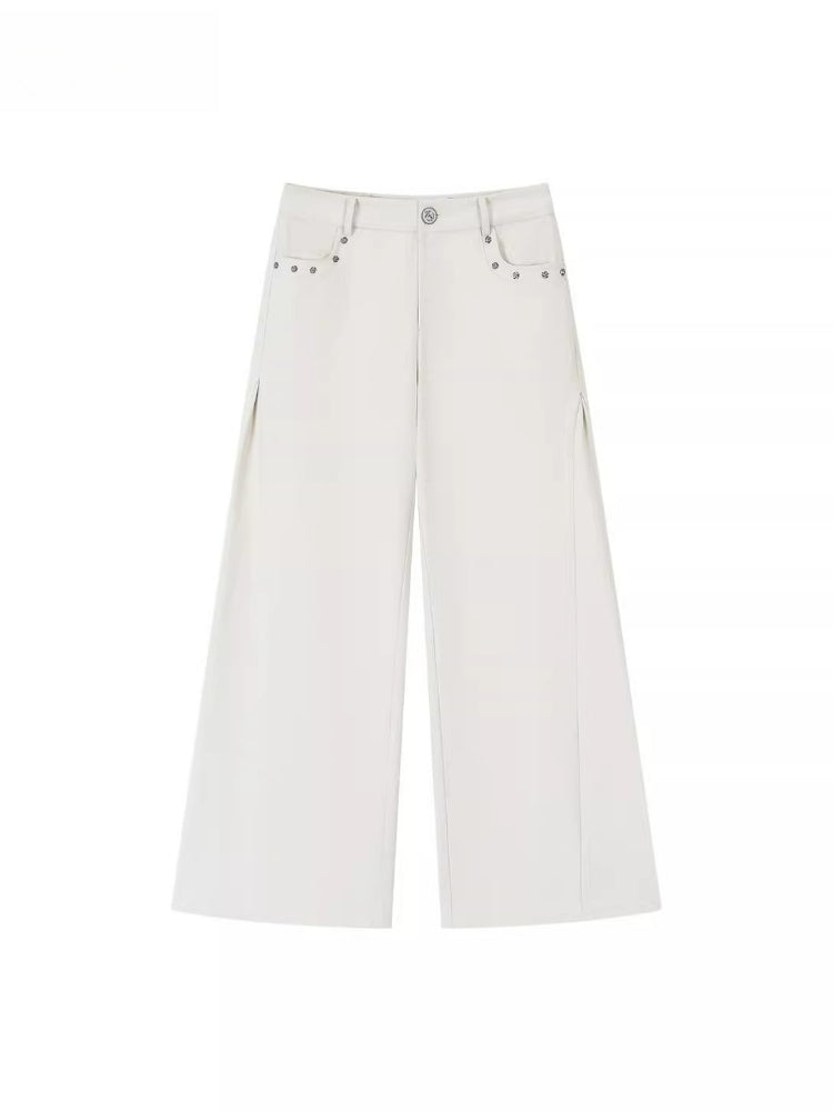 Wave Embroidered Wide-Leg Pants