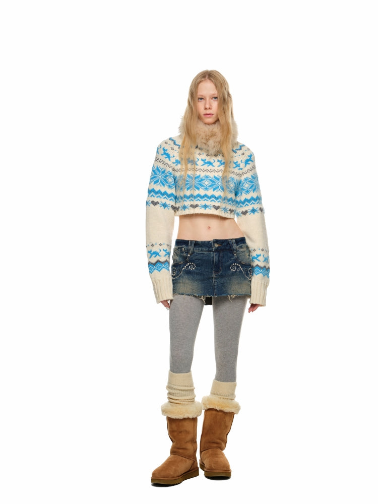 Vintage Jacquard Chunky Knit Crewneck Sweater