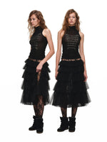 Tiered Lace Slit Midi Skirt