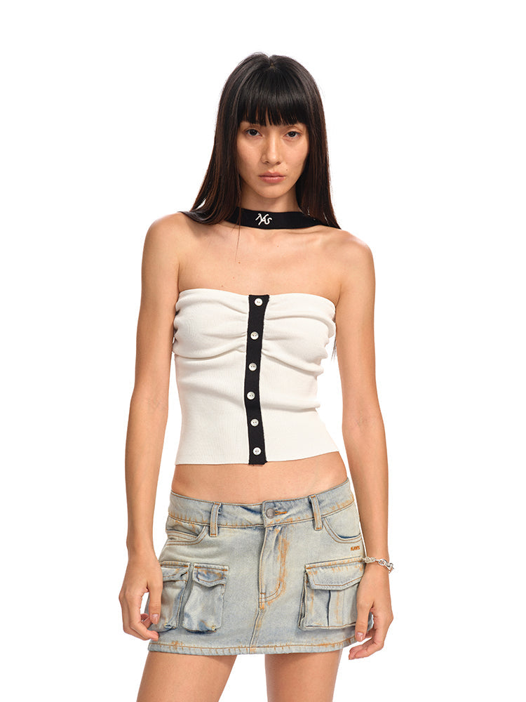 One-Shoulder Halter Color-Block Splicing Vest