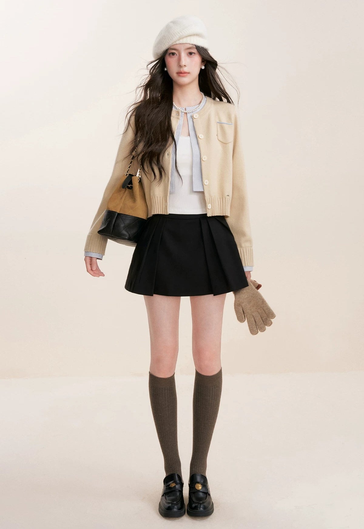 Apricot Contrast Layered Cardigan
