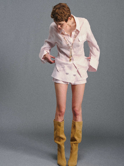 Pink Linen Shirt &amp; Shorts Set