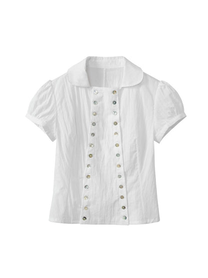 Shell Button Puff Sleeve Shirt