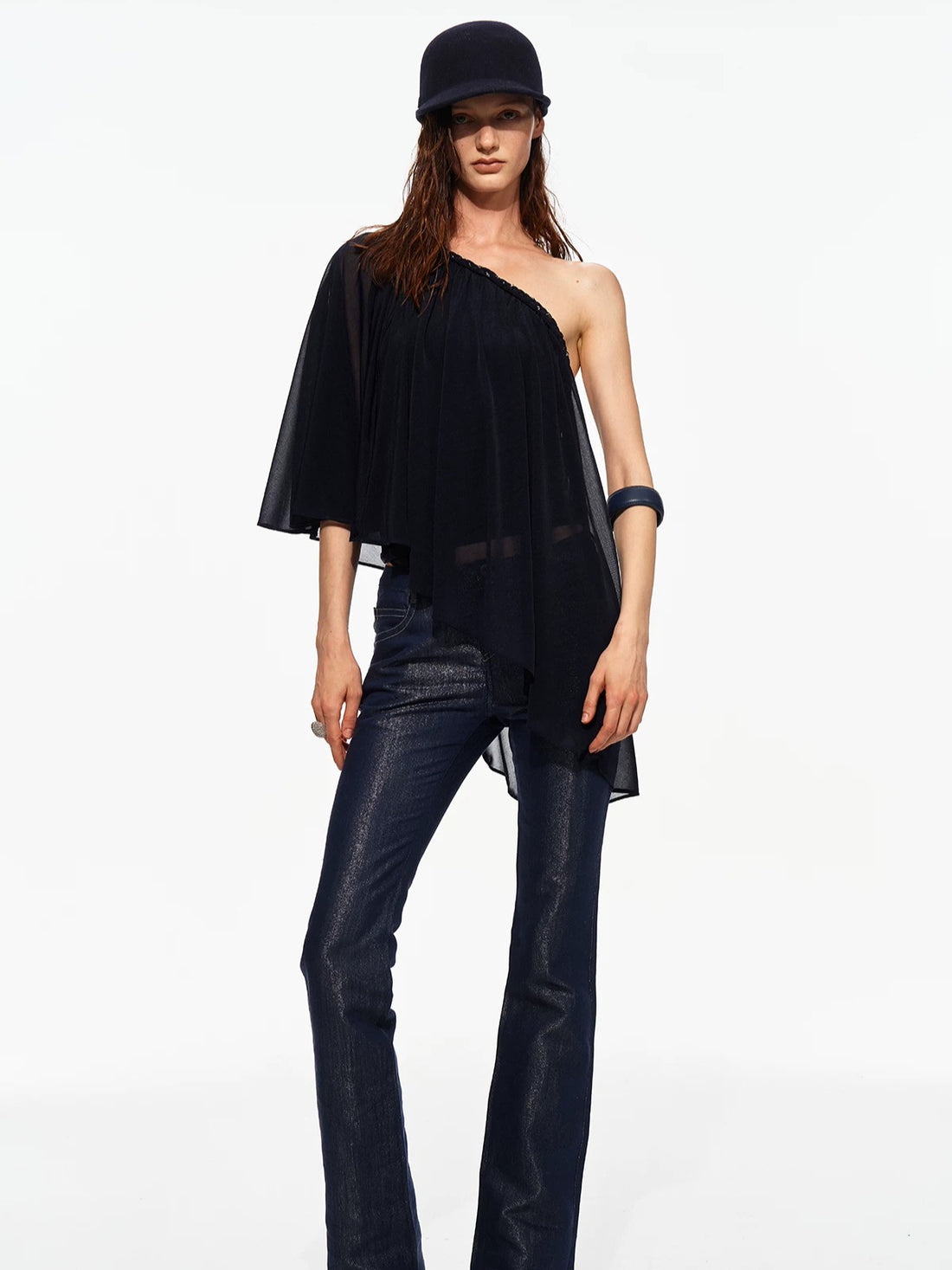 Chain One-Shoulder Cape