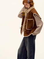 Reversible Suede Drawstring Shearling Vest