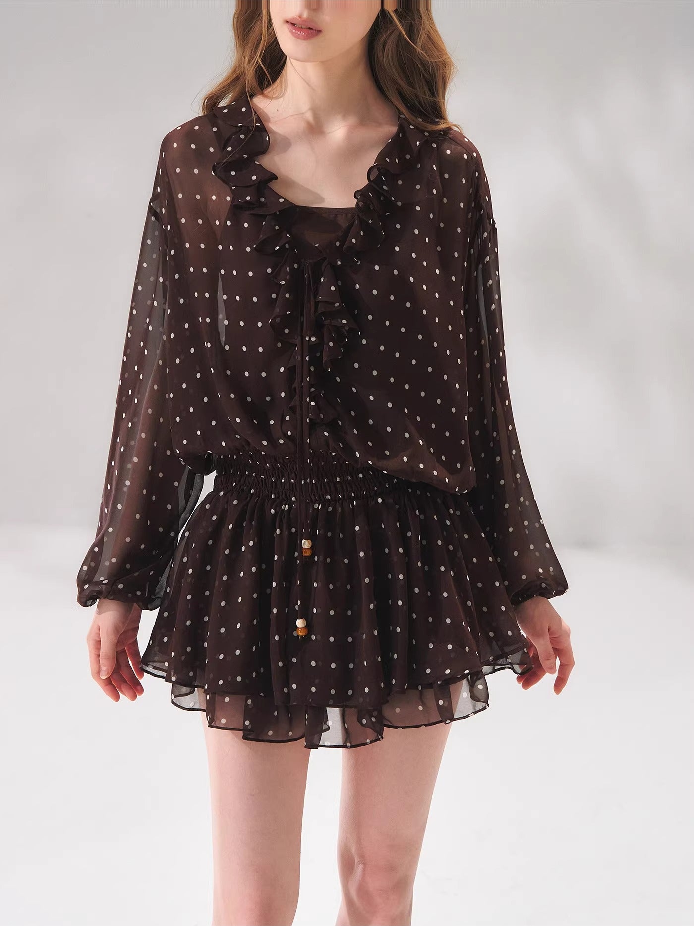 Beaded Ruffle Chiffon Dress