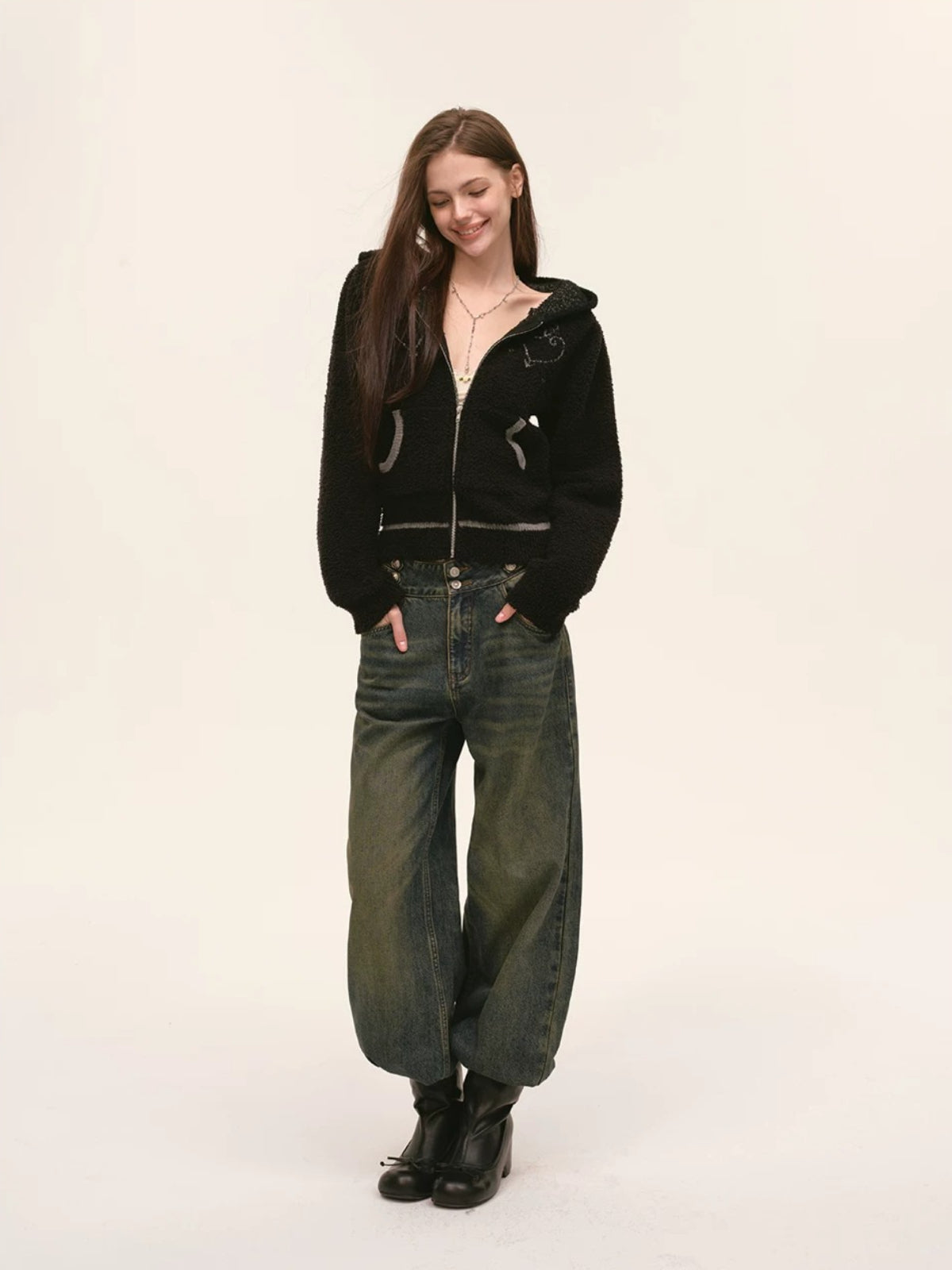 Heart Totem Knit Hooded Cropped Jacket
