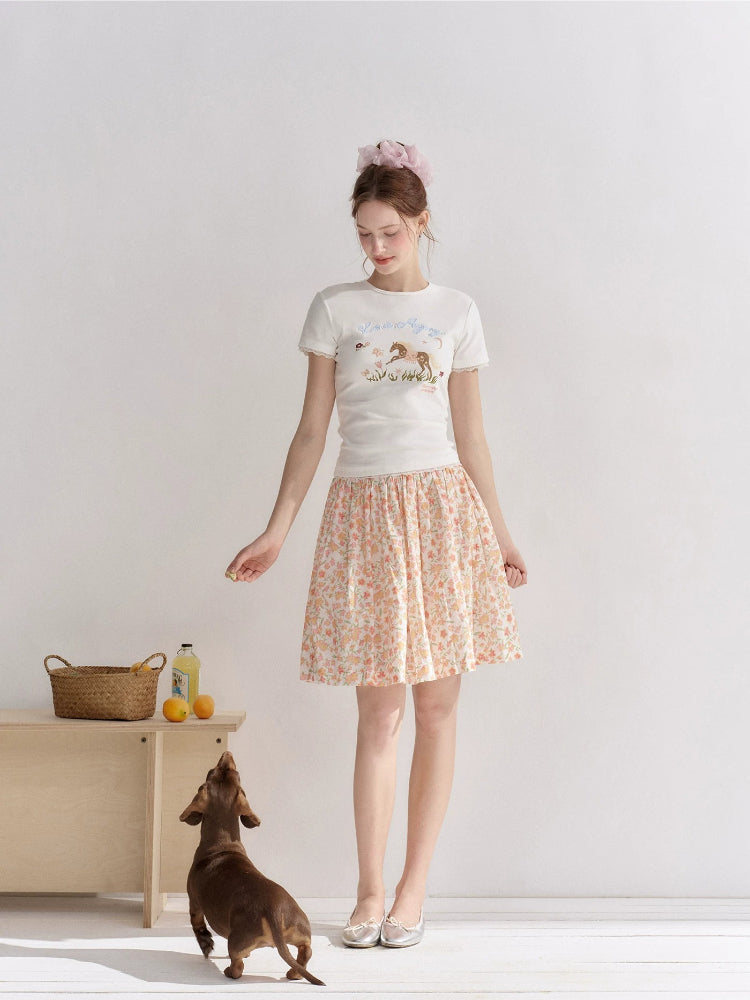 Floral Pleated Mini Skirt