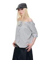 Off Shoulder Drawstring Loose T-Shirt