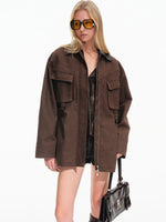 Vintage Contrast Collar Utility Jacket