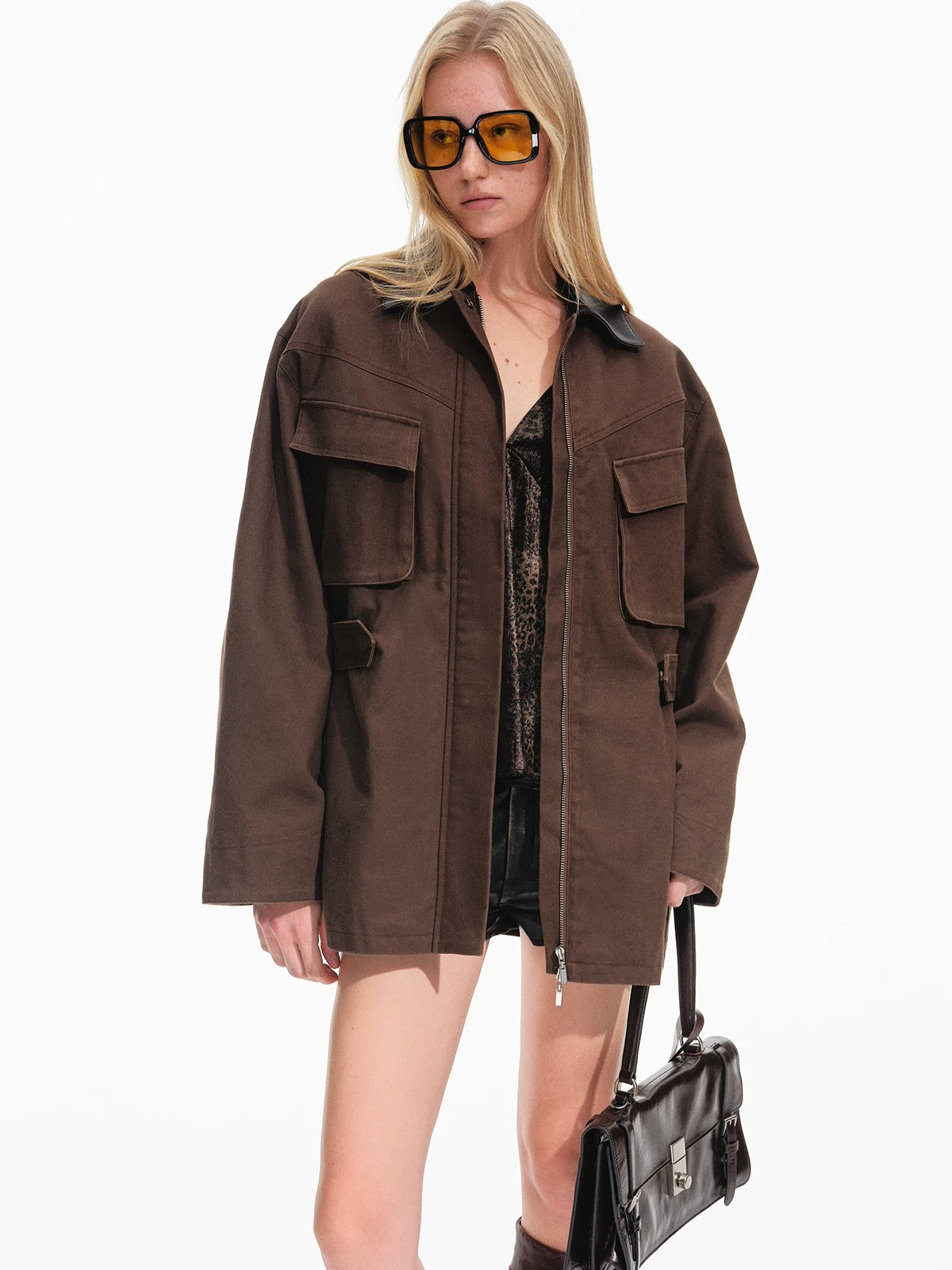 Vintage Contrast Collar Utility Jacket