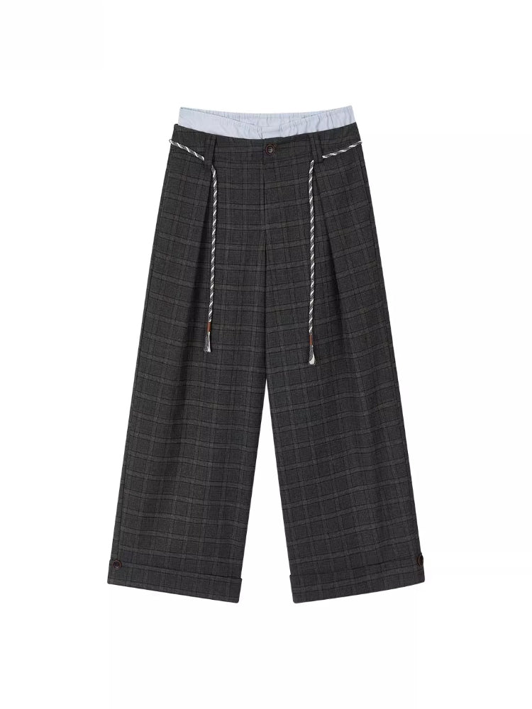 Double Waist Plaid Trousers