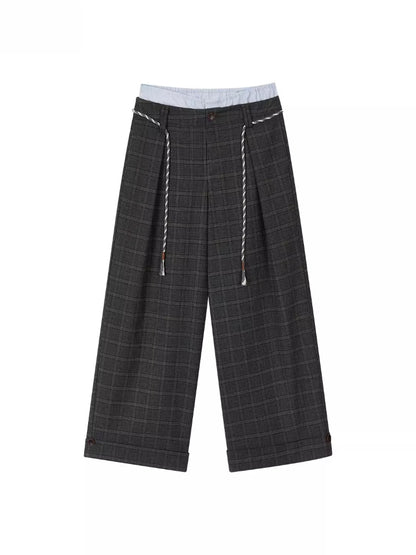 Double Waist Plaid Trousers