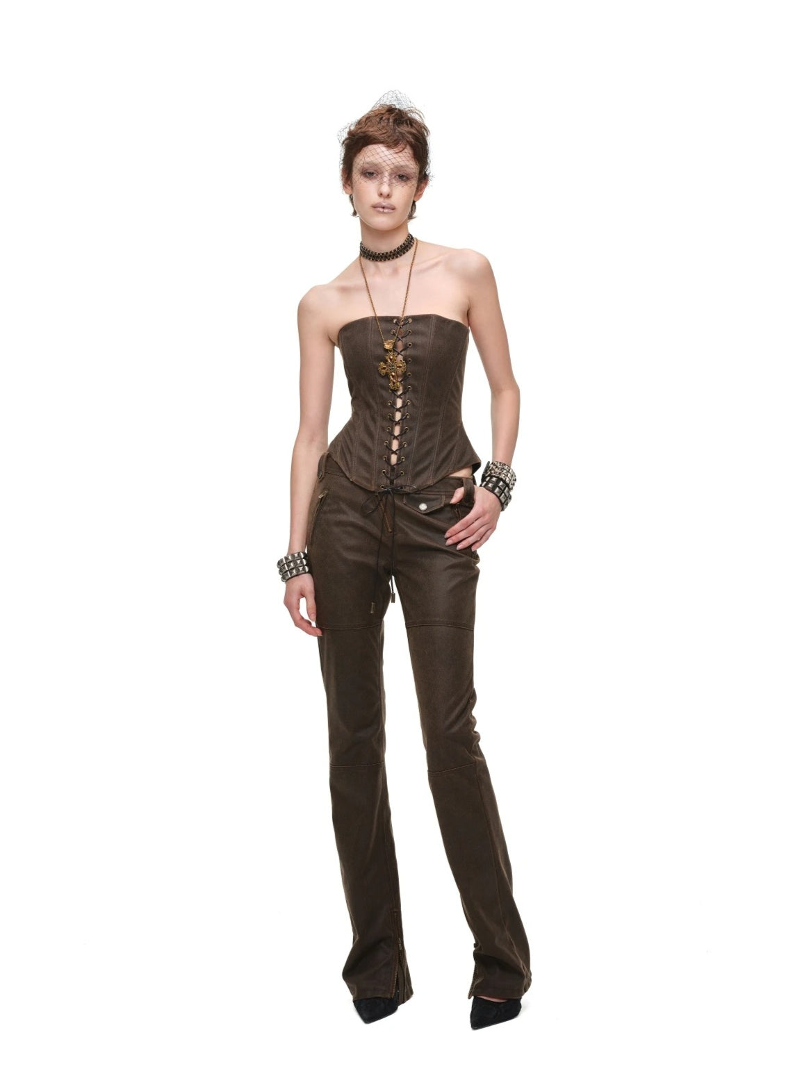 Washed Leather Corset Top