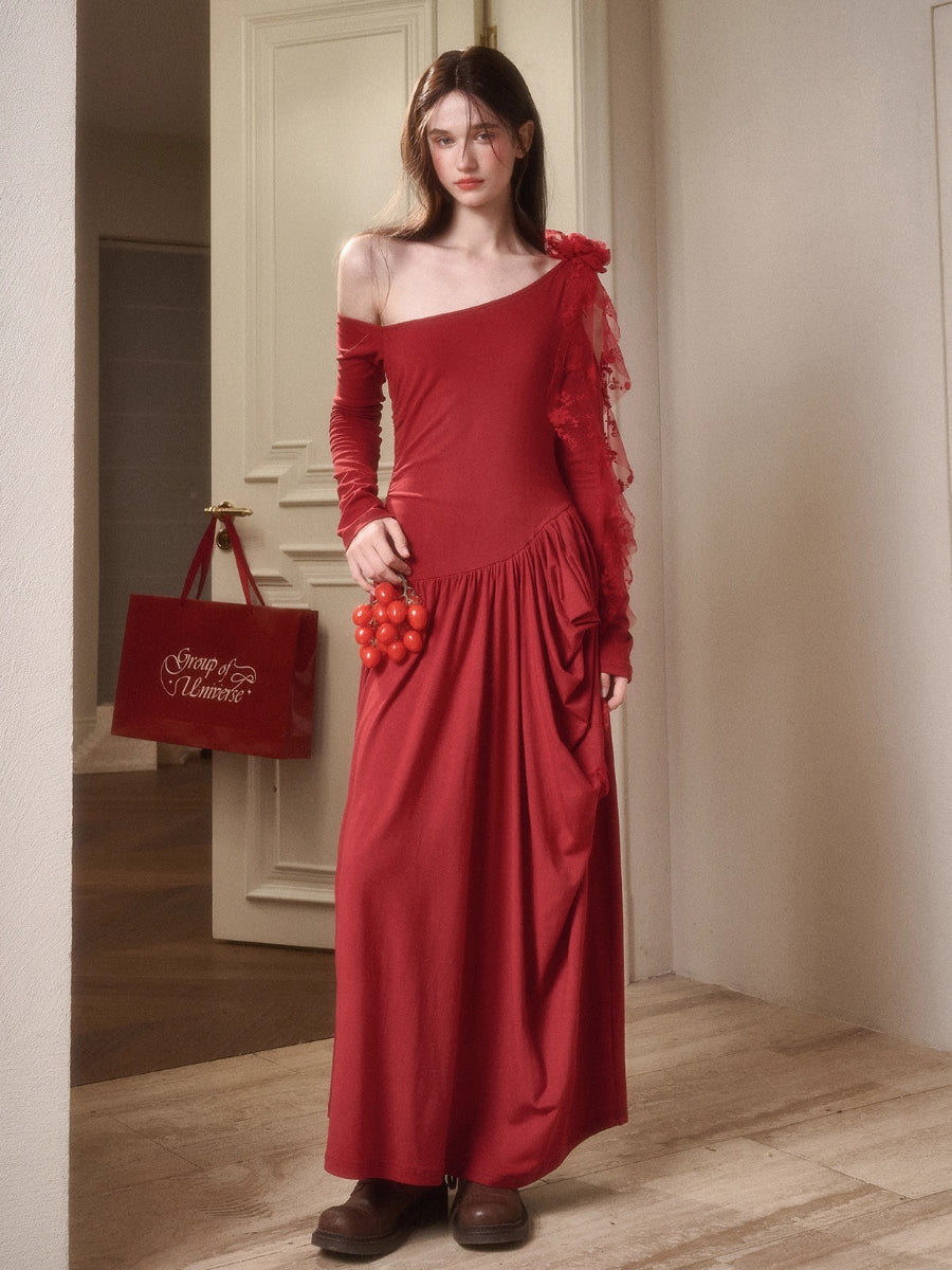 Berry Glaze Off-Shoulder Knit Maxi Dress