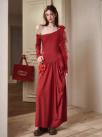 Berry Glaze Off-Shoulder Knit Maxi Dress