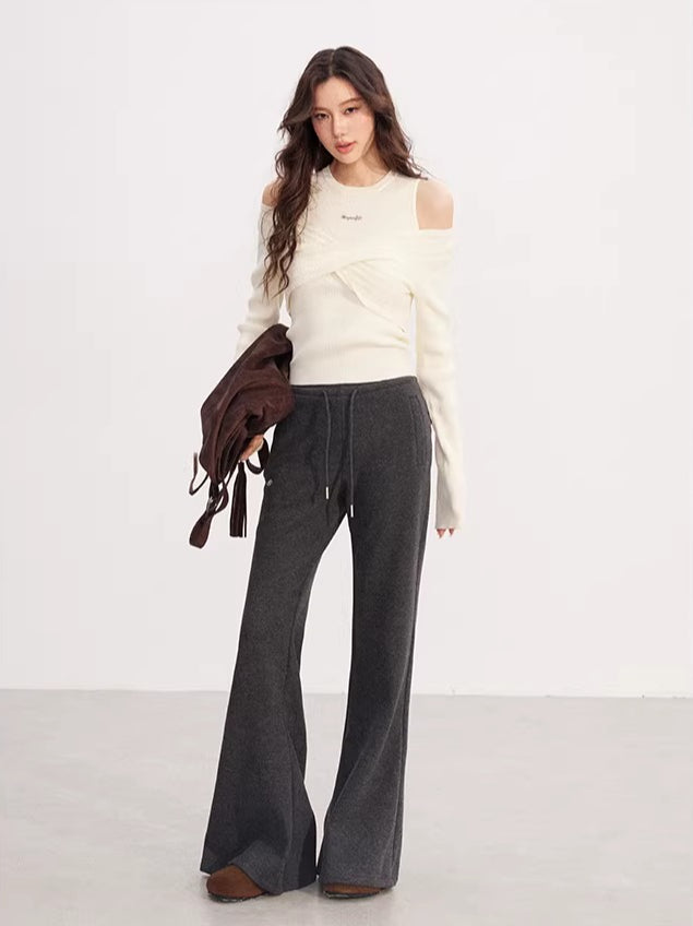Fleece Lined Drawstring Flare Pants