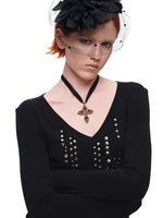 Rhinestone V Neck Knit Top